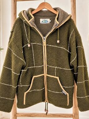 Laundromat Fleece Lined Wool Jacket Moss Green 24” P2P 27” L